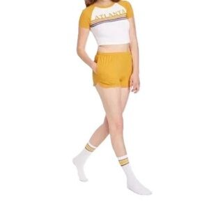 Colsie Women's Size Large ATLANTA Yellow Crop Top & Shorts 3 Piece Pajama Set